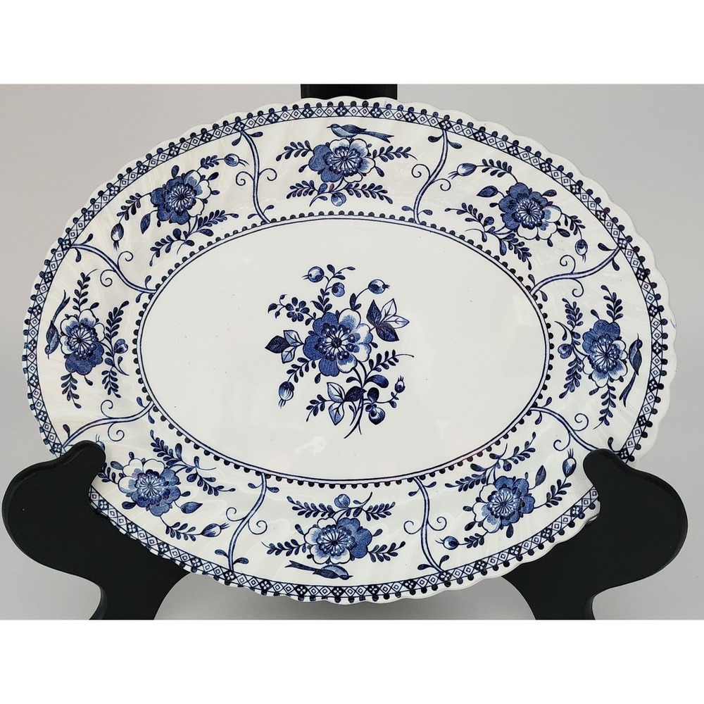Johnson Bros Indies Serving Platter Large 12in Blue White Floral Bird EXC